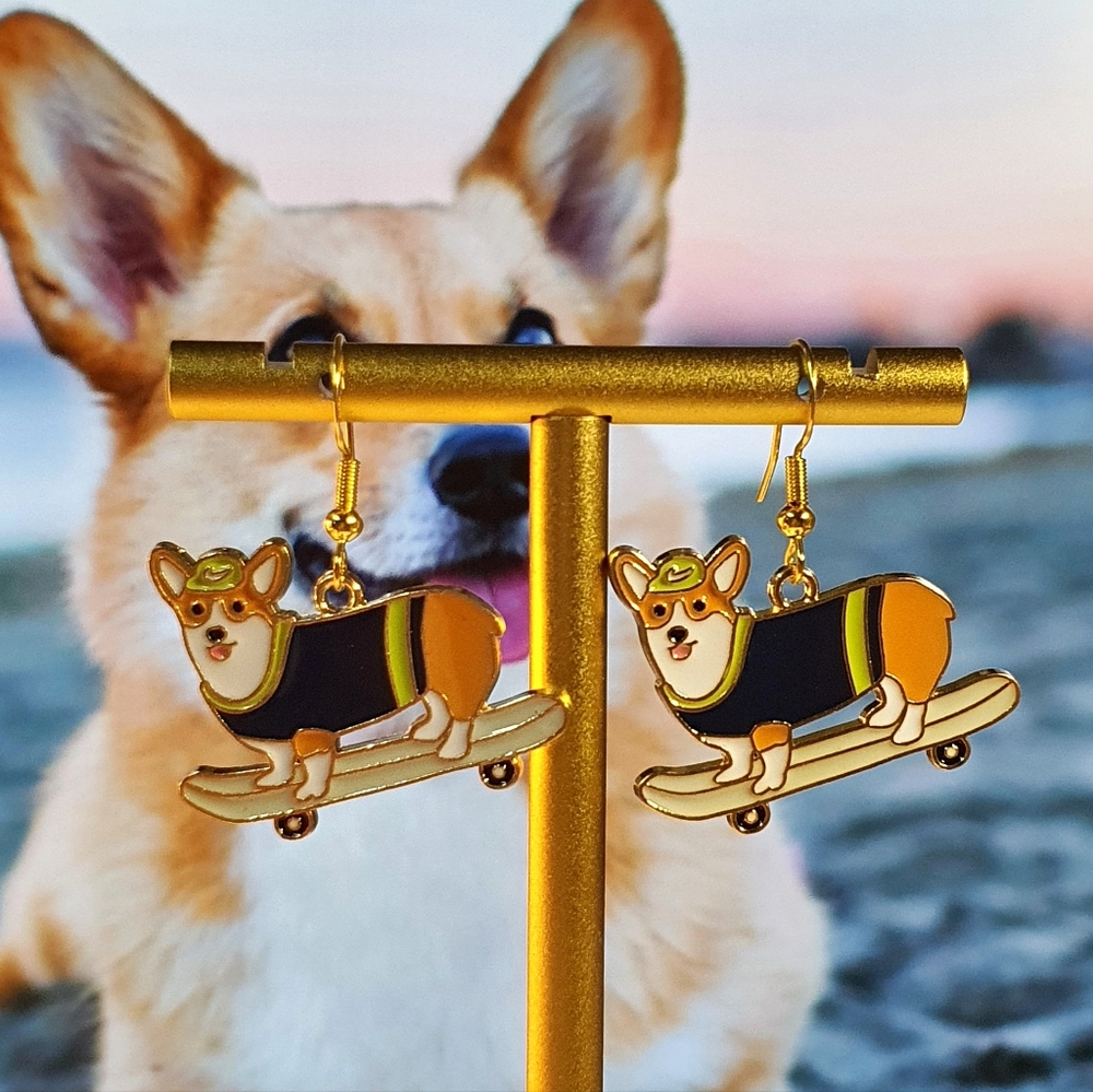 Corgi Dog Enamel Gold Metal Earings
